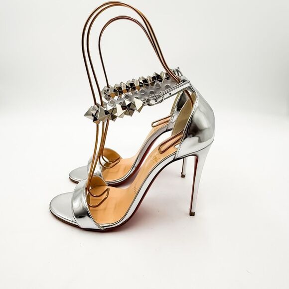 Christian Louboutin Planetava 100 Spike Silver Patent Leather EU 37 US 7 - Picture 3 of 11